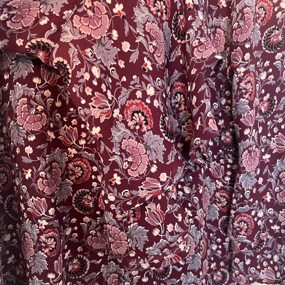 Ann Taylor Loft Purple Spring Floral Print Top Ruffle Long Sleeve, Medium - Picture 5 of 9